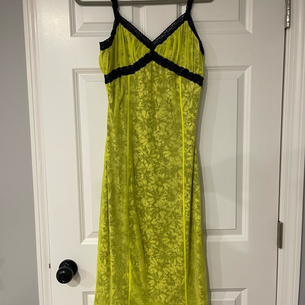 Urban Outfitters Olivia Mesh Lace-Trim Midi Neon Green Boho
